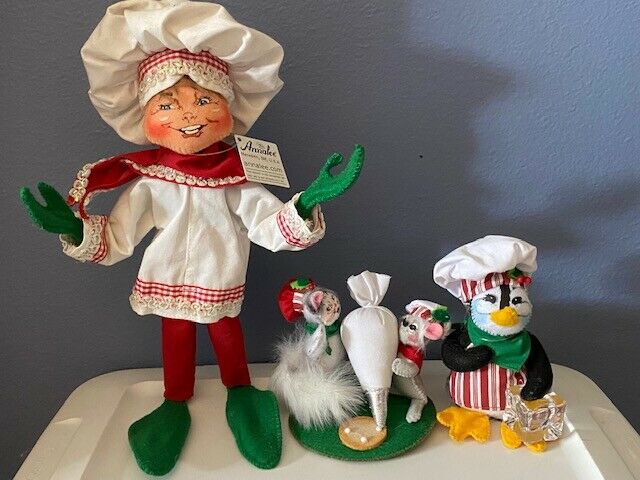 Annalee Lot Of 3 Christmas Chef - 12" Elf - 5" Penguin - 3" Baking Buddy Mice